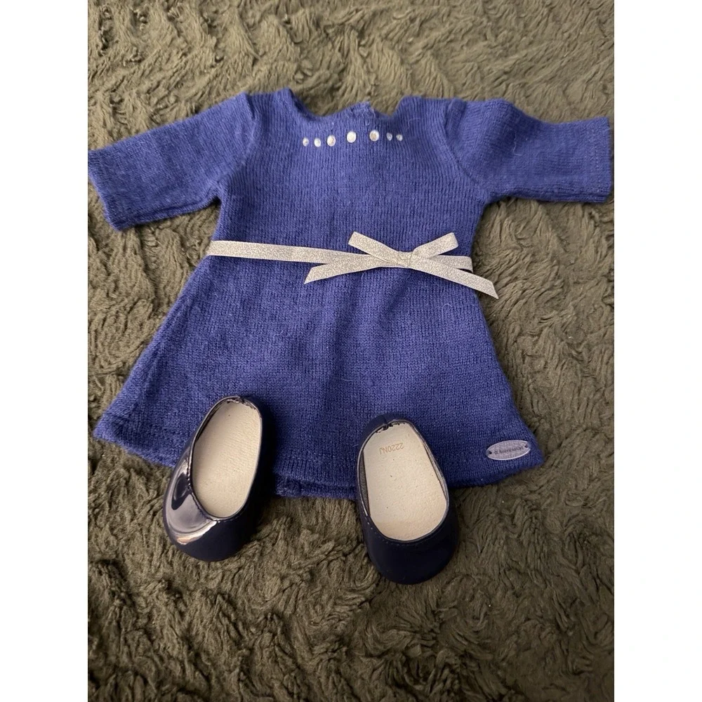 AMERICAN GIRL  DOLL  18in  OUTFIT   ROYAL BLUE RHINESTONED SWEATER DRESS W/shoes